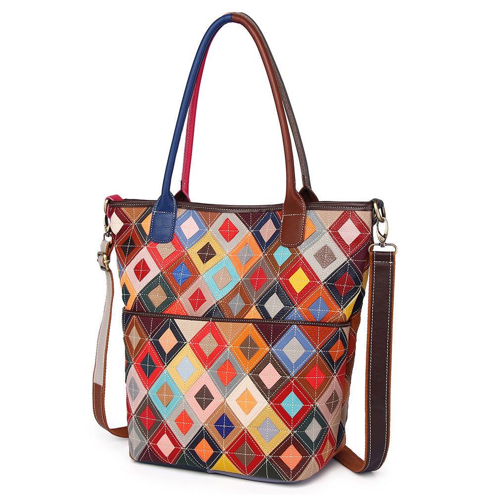 Genuine Top Layer Cowhide Casual Ethnic Handbag for Women, New Arrival Shoulder Top Handle Crossbody Tote Purse, Colorful Designer Bag for Ladies