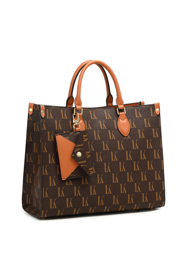 Genuine Leather Vintage Printed Large Capacity Tote Bag for Women, New Trendy Versatile Top Handle Handbag, Stylish Everyday Purse for Ladies