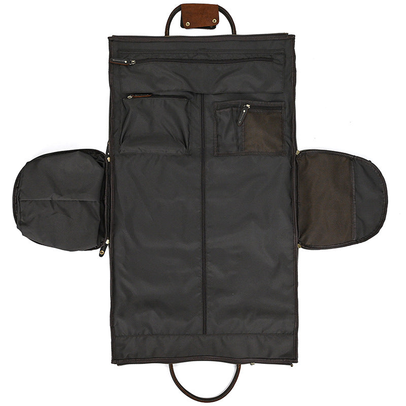 20-Inch Crazy Horse Leather Suit Garment Duffle Bag, Large Capacity Travel Weekender, Shoulder Crossbody Luggage for Men