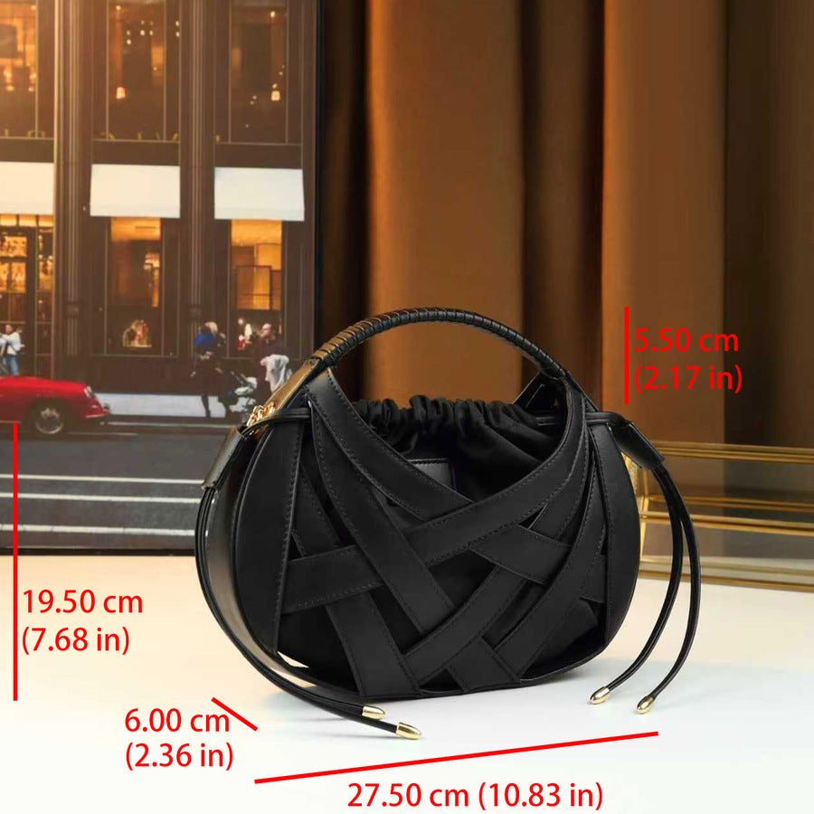 Woven Hollow Picnic Basket Bag for Women Creative Design Top Handle Shoulder Crossbody Purse, Premium Textured Handbag with Versatile Everyday Appeal