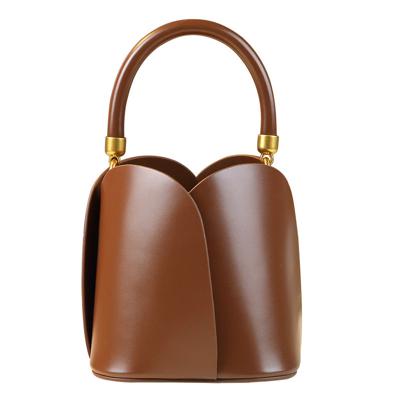 Petal Bucket Bag for Women Vintage Picnic Basket Top Handle Shoulder Crossbody Purse, Niche Designer Handbag with Unique Floral-Inspired Silhouette for Everyday Casual Style