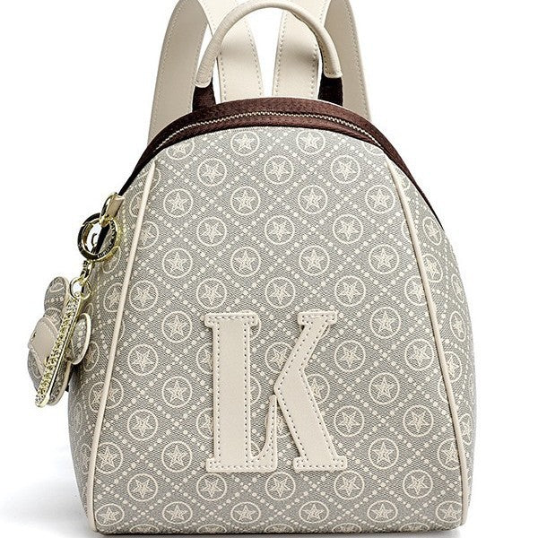 Genuine Leather Light Luxury Printed Backpack for Women, New Minimalist Large Capacity Casual Travel Daypack, Trendy School Bag for Ladies