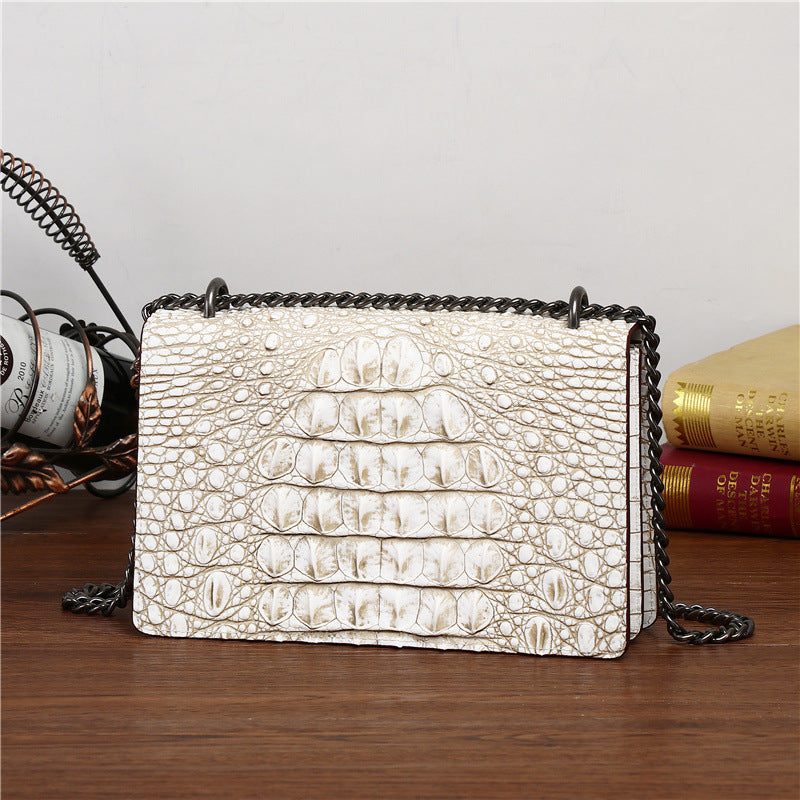 New Arrival Croc-Effect Genuine Leather Chain Flap Bag for Women, A Small Square Crossbody Shoulder Handbag with Large Capacity & Trendy Design