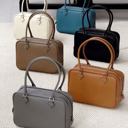 Women's Genuine Leather Feather Bag 20cm, Hermès-Inspired Top-Layer Cowhide Handbag with Palm-Skin Texture, 2nd Generation Style Top-Handle & Cross-Body Purse, Trendy Shoulder Satchel for Everyday Use