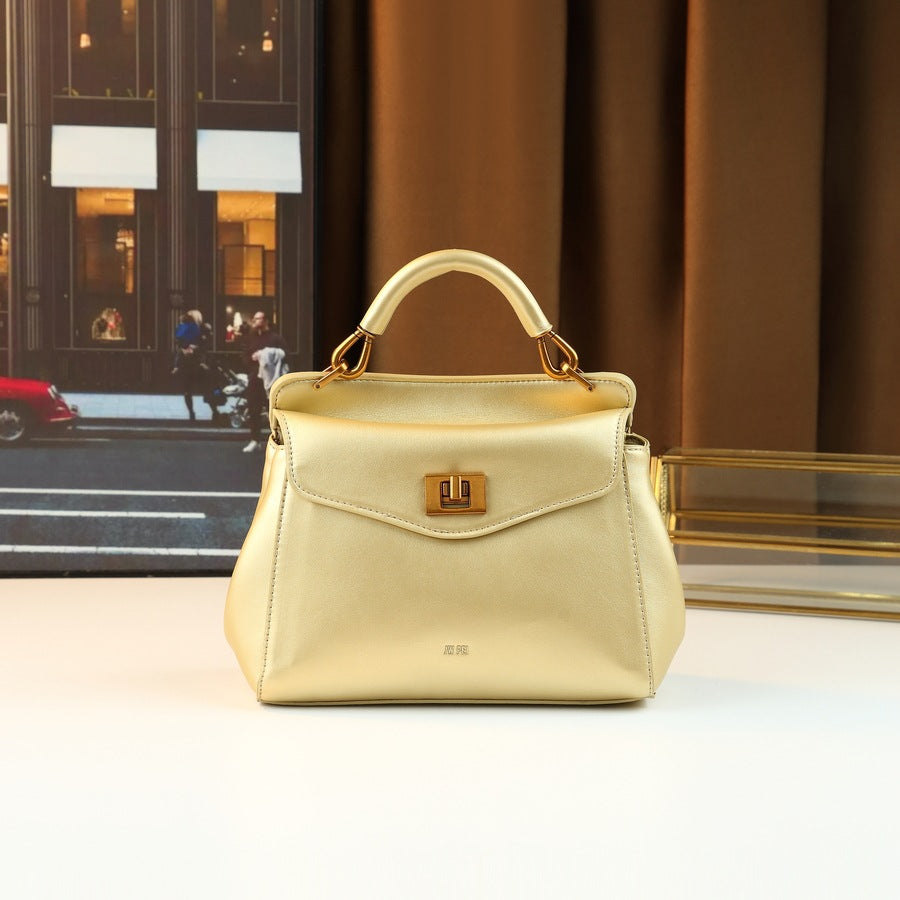 Ultra-Soft Leather Lock Buckle Mini Square Bag for Women Light Luxury Shoulder Crossbody Handbag, Premium Commuter Purse with Elegant Hardware