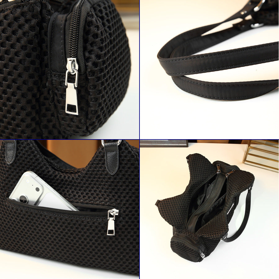 Mesh Multi-Pocket Underarm Bag for Women Niche Street Style Shoulder Handbag, Creative Commuter Purse with Soft Edgy Design