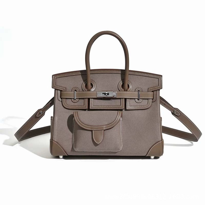 Premium Canvas & Top-Layer Leather Tote Bag for Women, Multi-Pocket Utility Design with Versatile Top-Handle Shoulder Crossbody Carry, Everyday Handbag