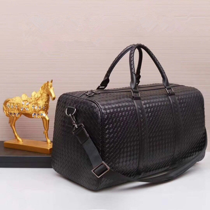 Genuine Leather Woven Travel Tote Bag for Men and Women Large Capacity Shoulder Crossbody Handbag, Versatile Shopping Purse with Artisan Texture
