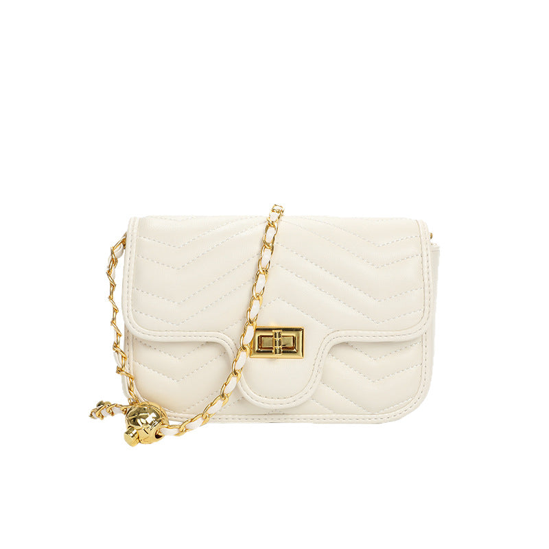 Genuine Leather Gold Ball Diamond Quilted Chain Bag for Women, New Small Square Shoulder Crossbody Purse, Trendy Fashionable Handbag for Ladies