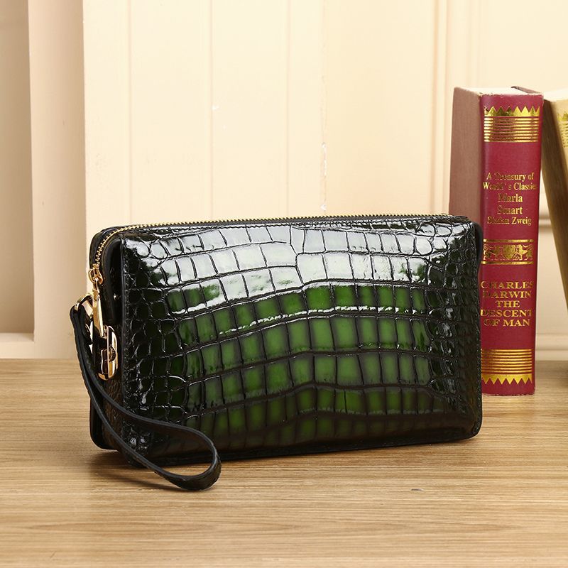 New Arrival Croc-Effect Genuine Leather Clutch Bag for Men, A Large Capacity Hand Grab Bag with Combination Lock, Distressed Finish & Multi-Compartment Design