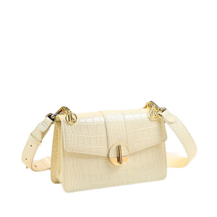 New Arrival Croc-Effect Genuine Leather Small Square Bag for Women, A Patent Leather Top-Handle Crossbody Shoulder Handbag with Fashionable Stylish Design