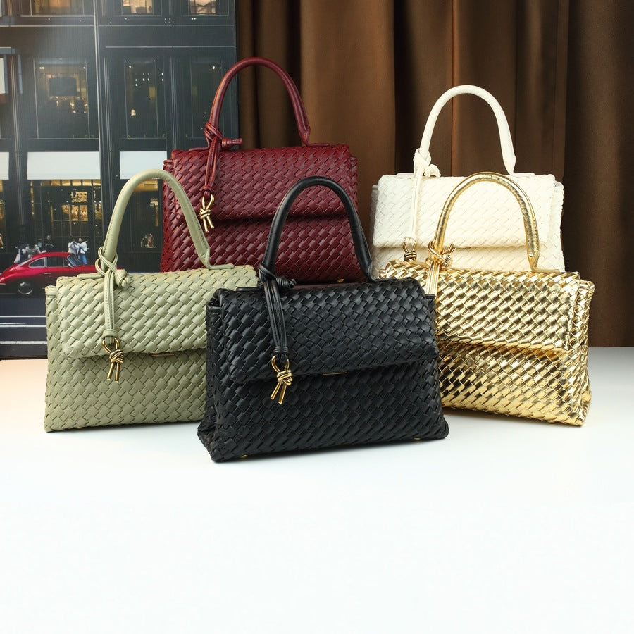 Handwoven Mini Square Bag for Women Niche Designer Briefcase Commuter Tote, Minimalist Versatile Top Handle Handbag with Artisan Weave Craftsmanship