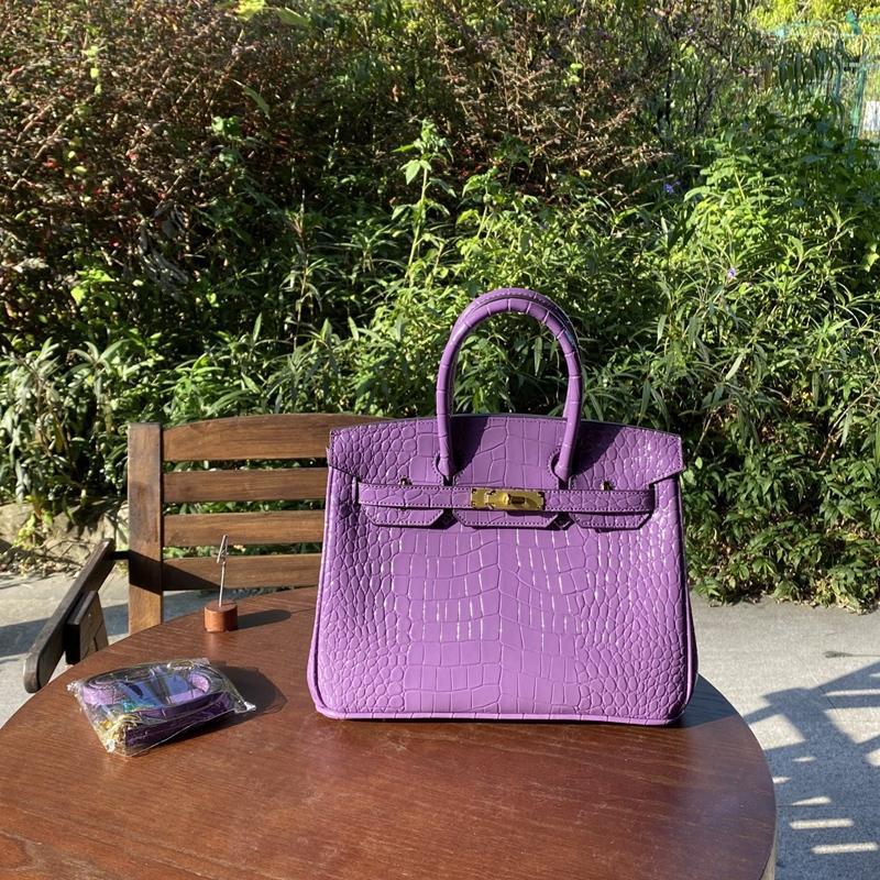 Chic Croc-Embossed Birkin-Inspired Tote Bag for Women, Premium Genuine Leather Shoulder Crossbody Top-Handle Handbag with Dopamine Bright Colorful Style, High-End Everyday Purse