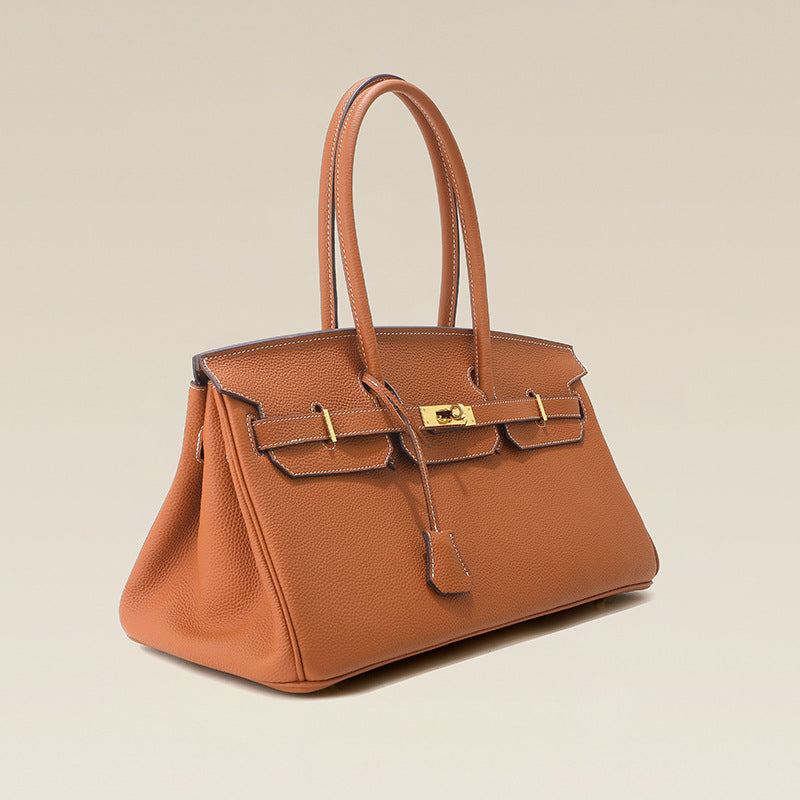 Chic 40cm Horizontal Birkin-Inspired Tote Bag for Women, Premium Top-Layer Cowhide Leather Crossbody Top-Handle Handbag with Spacious Large Capacity, Ideal Commuter Shoulder Bag