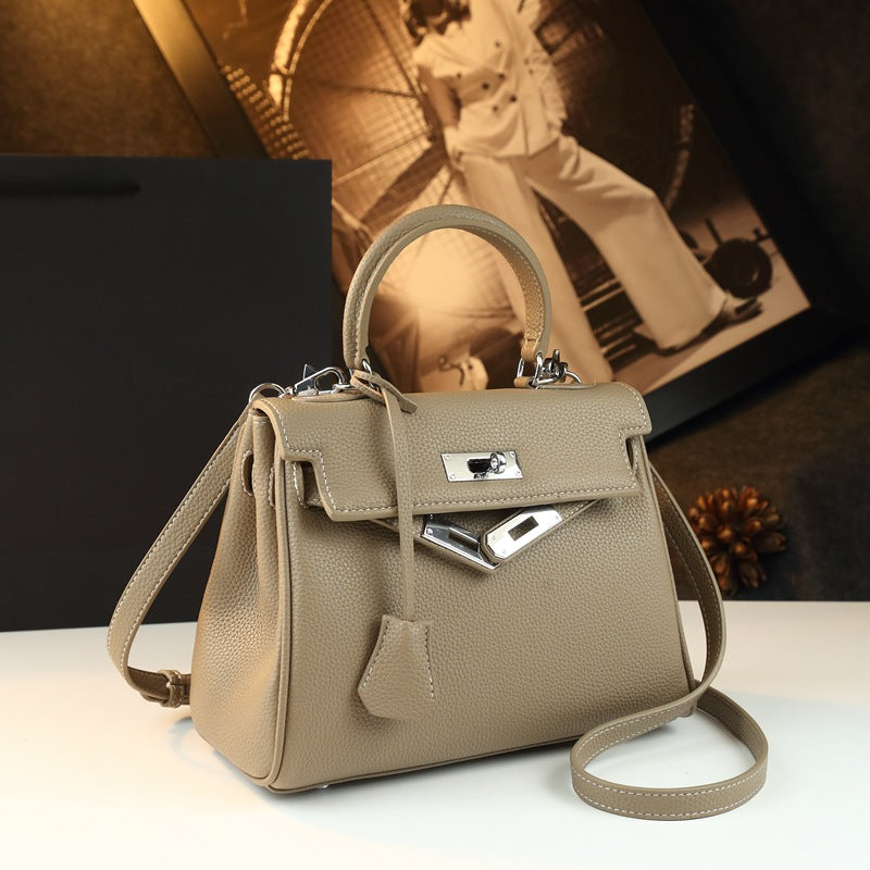 Genuine Leather Kelly-Style Large Capacity Handbag for Women, New Arrival Top Handle Crossbody Purse, Premium Commute Bag with Elegant Light Luxury Style for Ladies