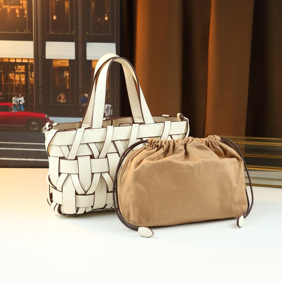Woven Bucket Bag Set for Women Light Luxury Shoulder Crossbody Handbag, Exquisite Purse with Detachable Sub-Pouch