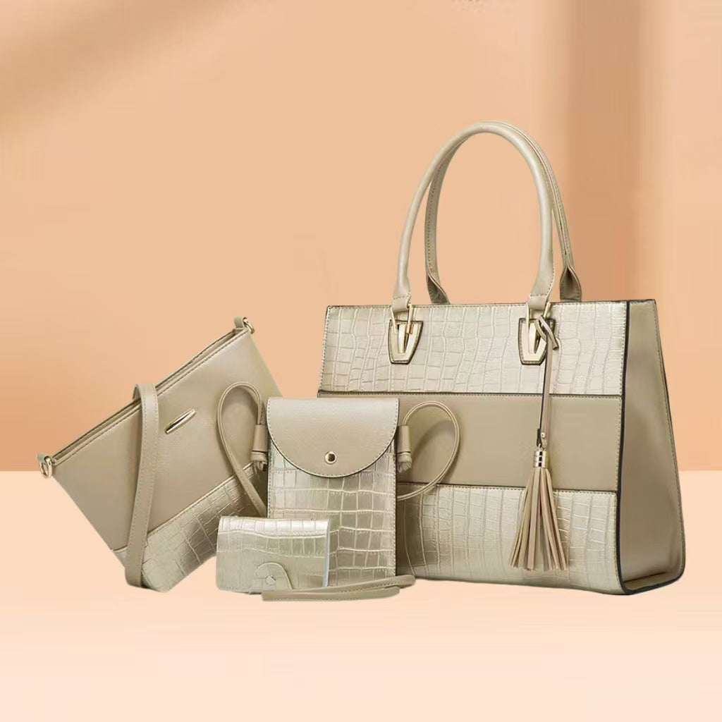 New Crocodile-Embossed Large Capacity 4-in-1 Tote Set, Trendy Tassel Shoulder Crossbody Bag, Versatile Mother-Child Handbag for Women