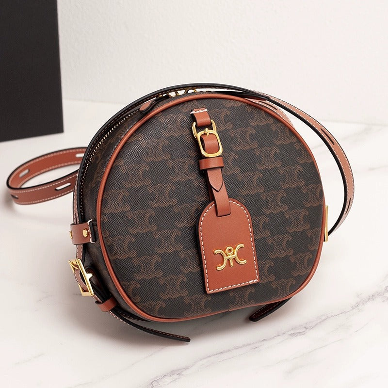 Genuine Leather Round Crossbody Bag for Women, New Fall Winter Casual Shoulder Purse, Small Circle Handbag for Ladies