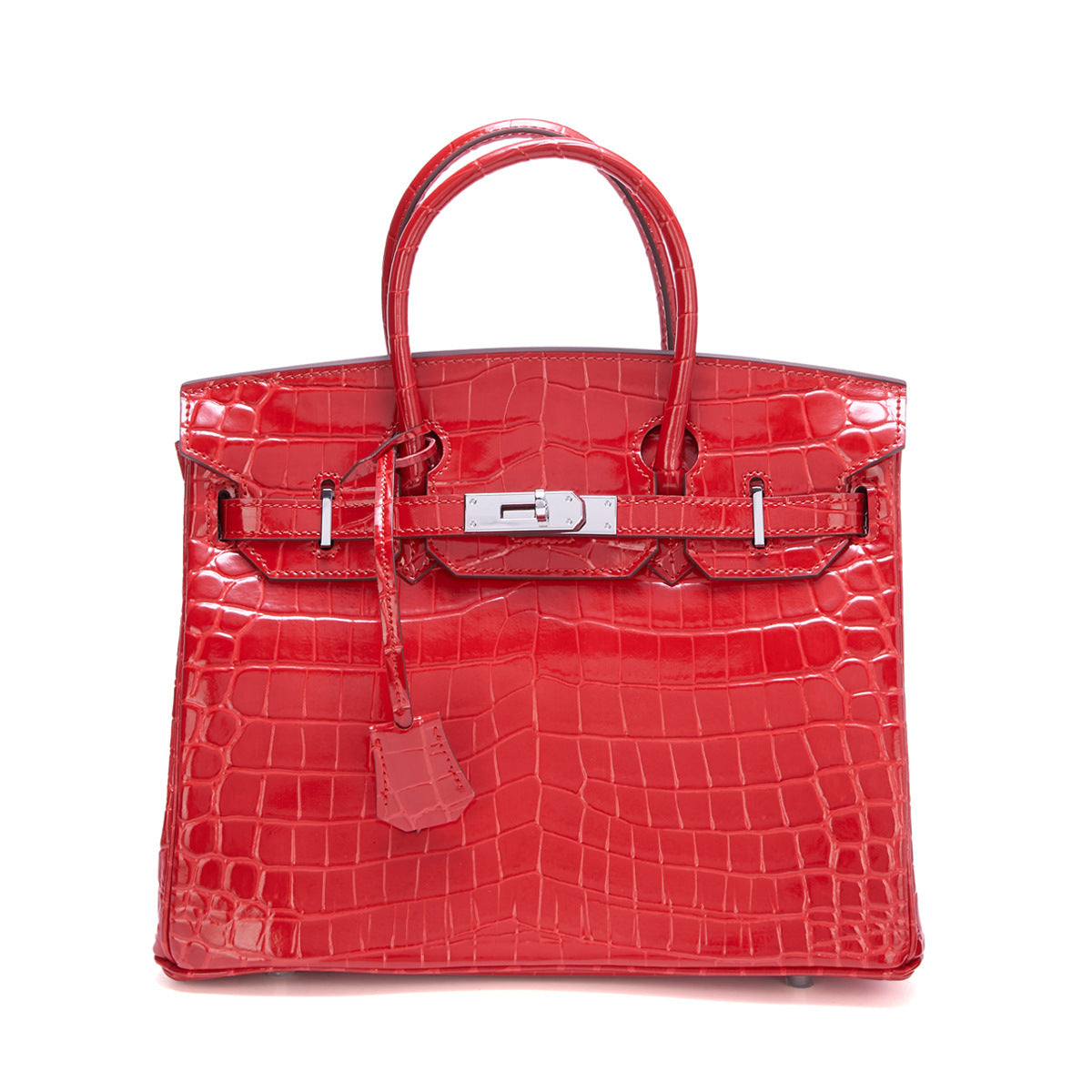 Genuine Leather Patent Crocodile-Embossed Birkin-Style Bag for Women, New Fashionable Top Handle Shoulder Crossbody Purse with Silver-Tone Hardware, Trendy Handbag for Ladies