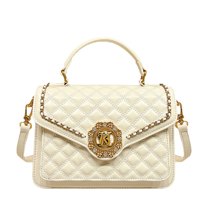 Genuine Leather Quilted Small Square Bag for Women, New Trendy Top Handle Shoulder Crossbody Purse, Fashionable Handbag for Ladies