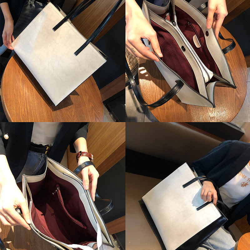 Genuine Waxed Cowhide Large Capacity Underarm Tote Bag for Women, New Light Luxury Shoulder Purse, Chic Everyday Handbag for Ladies