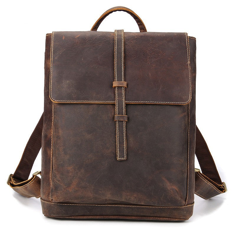 Men's Crazy Horse Leather Backpack Vintage Travel Daypack for Women Students, Genuine Leather Casual Rucksack Large Capacity