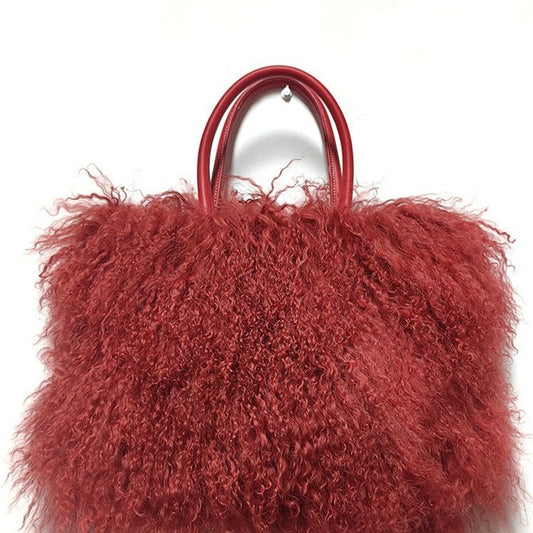 Genuine Sheepskin Wool Fluffy Large Tote Bag for Women, New Luxury Faux Fur Shoulder Handbag, Soft Warm Fur Purse for Ladies