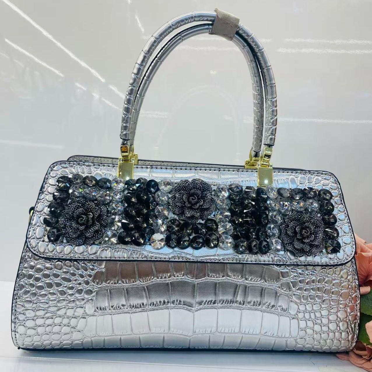 New Arrival 2026 Rhinestone-Embellished Croc-Effect Mom Bag for Women, An Elegant Large Capacity Shoulder Crossbody Top-Handle Handbag with Premium Design