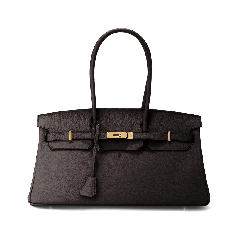 Chic 40cm Horizontal Birkin-Inspired Tote Bag for Women, Premium Top-Layer Cowhide Leather Crossbody Top-Handle Handbag with Spacious Large Capacity, Ideal Commuter Shoulder Bag