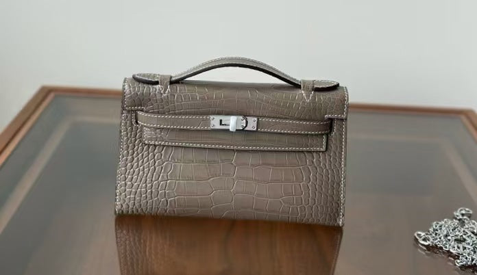 Genuine Leather Crocodile-Embossed Kelly-Style 22cm Bag for Women, 2025 New Small Square Shoulder Crossbody Top Handle Purse, Light Luxury Everyday Handbag for Ladies