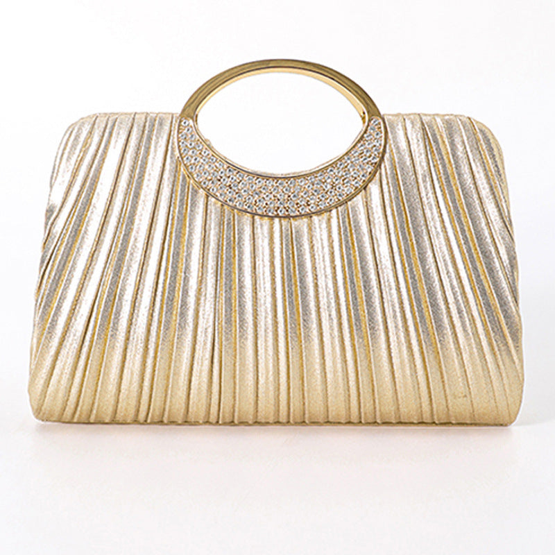 Pleated Evening Clutch for Women, Rhinestone Embellished Banquet Wedding Top Handle Bag, Light Luxury Formal Gown Purse with Organizer Pockets for Ladies