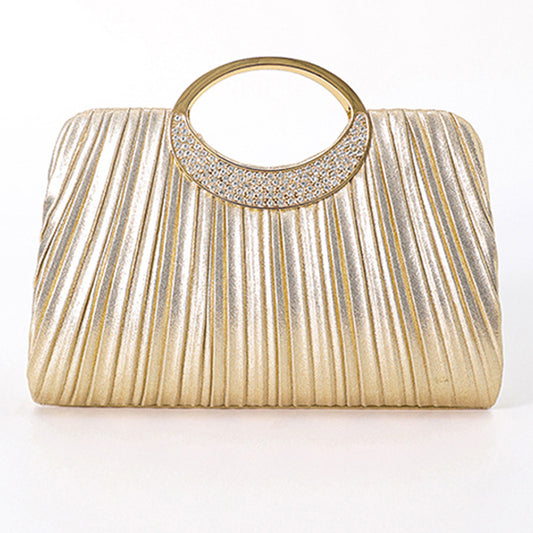 Pleated Evening Clutch for Women, Rhinestone Embellished Banquet Wedding Top Handle Bag, Light Luxury Formal Gown Purse with Organizer Pockets for Ladies