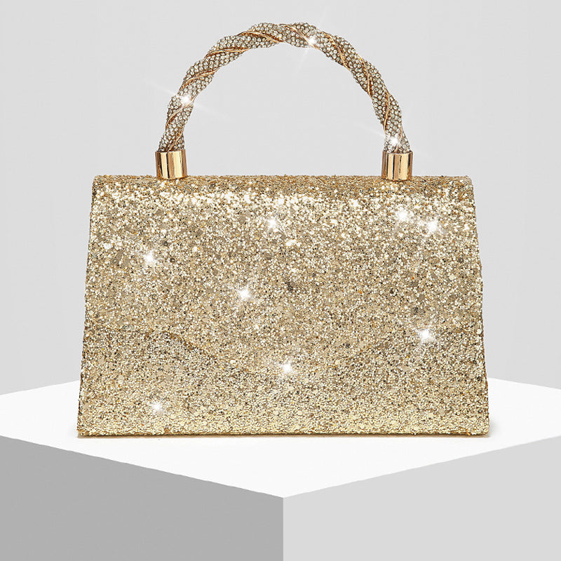 Sequin Embellished Evening Clutch for Women, New Sparkly Formal Gown Banquet Top Handle Purse, Elegant Wedding Party Handbag for Ladies