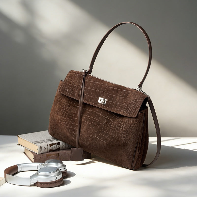 New Arrival Croc-Effect Suede Underarm Tote Bag for Women, A Large Capacity Shoulder Handbag with Casual Fashionable Design & Premium Feel
