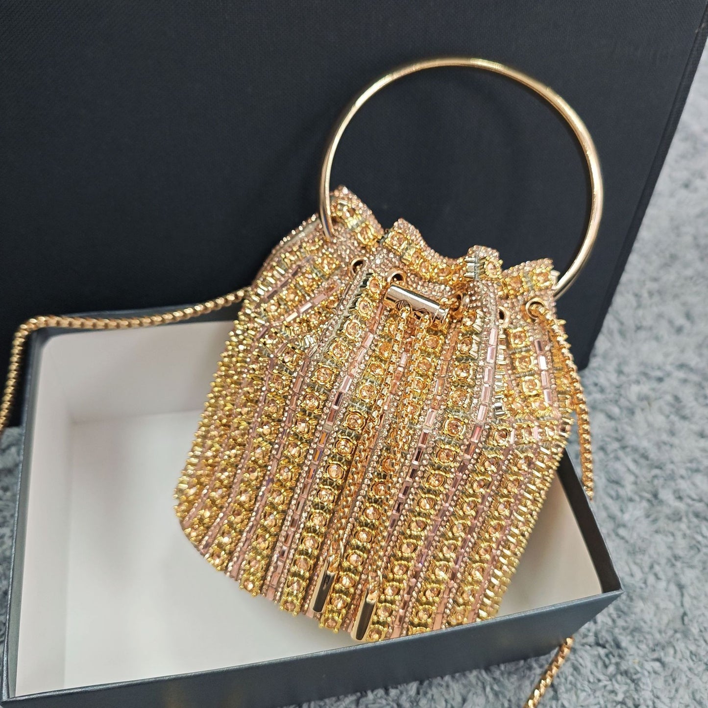 New Chain Rhinestone Evening Bag for Women, Crystal-Studded Shoulder Crossbody Purse, Light Luxury Handbag with Top Handle for Daily & Parties