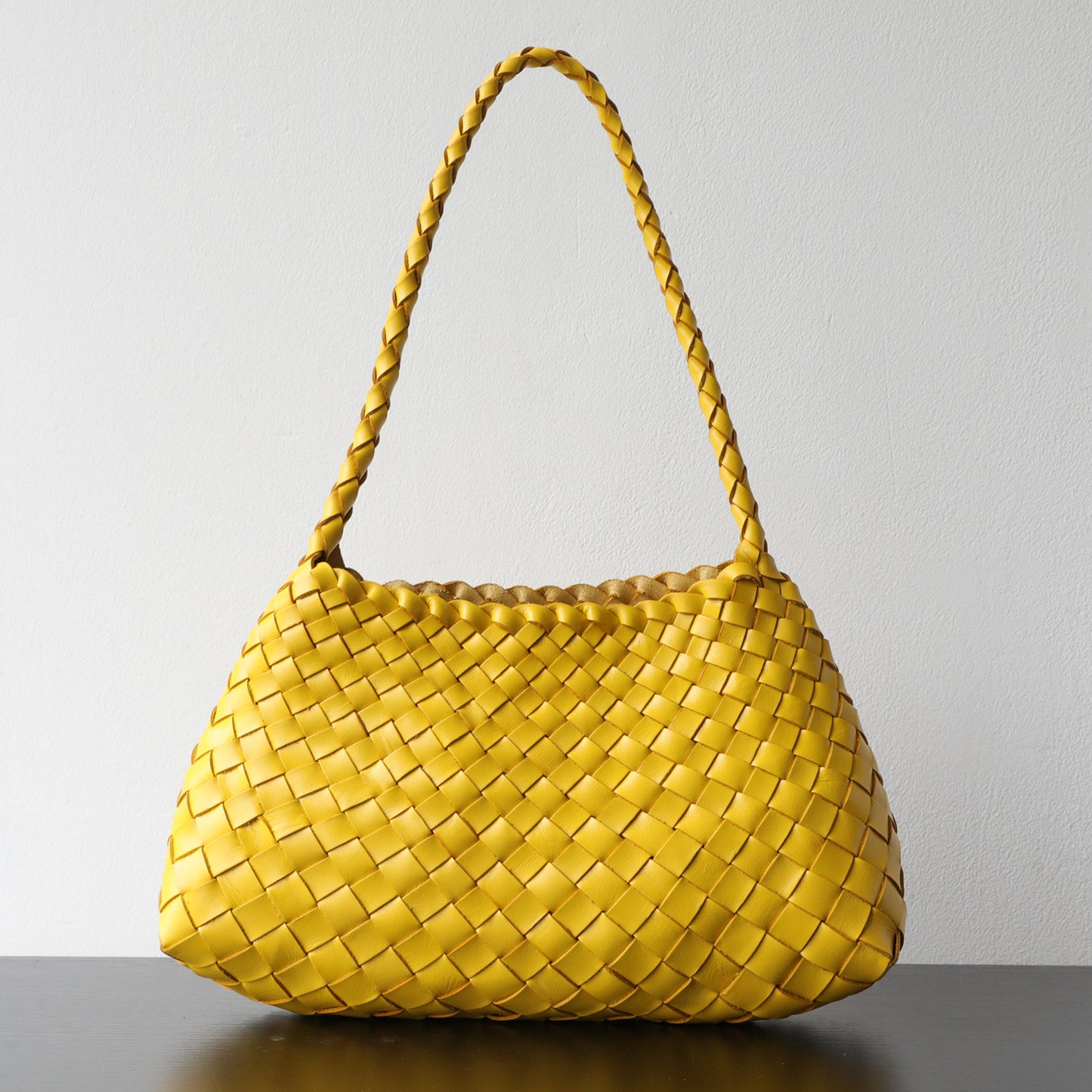 Top Layer Cowhide Handwoven Basket Bag for Women Light Luxury French Vintage Shoulder Underarm Handbag, Genuine Leather Purse with Artisan Texture