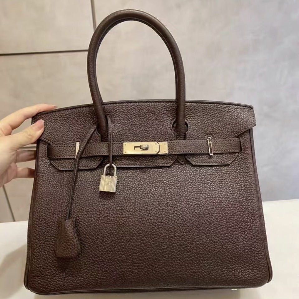 Chic Top-Layer Cowhide Birkin & Kelly-Inspired Tote Bag for Women, Genuine Leather Large Capacity Shoulder Top-Handle Handbag with Elegant Design, Ideal Bridal Purse