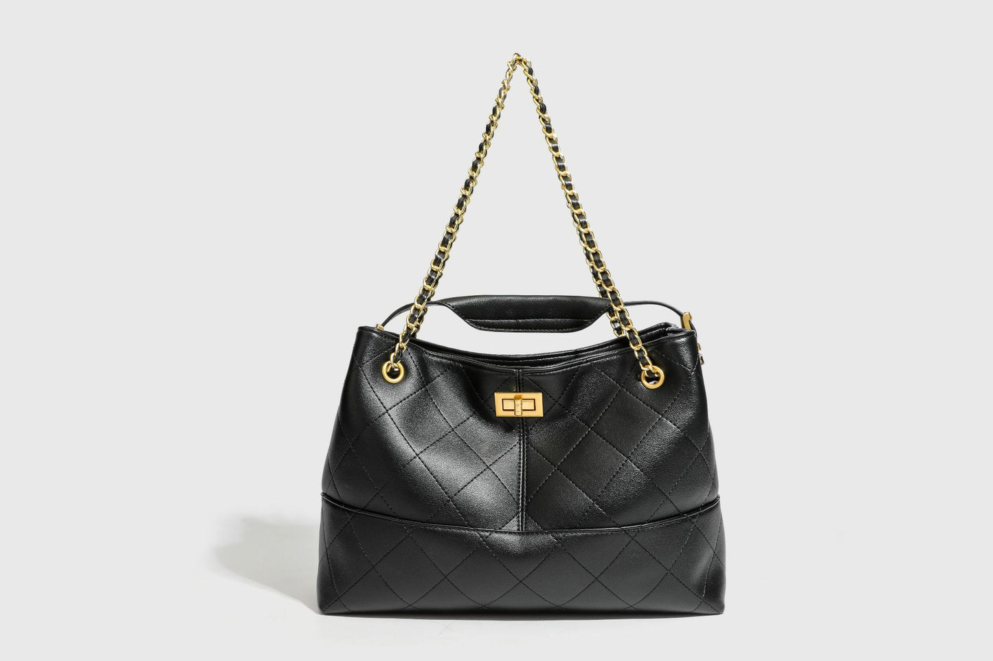 Genuine Leather Vintage Patchwork Quilted Tote Bag for Women, New Large Capacity Commute Shoulder Underarm Purse with Chain Strap, Premium Handbag for Ladies