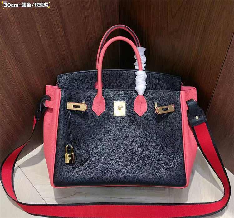 New Spring/Summer Birkin-Inspired Tri-Color Handbag for Women, Premium Top-Layer TC Cowhide Leather with Trendy Design, Versatile Shoulder Crossbody Tote for Everyday Style