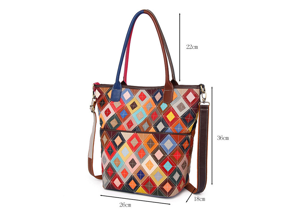 Genuine Top Layer Cowhide Casual Ethnic Handbag for Women, New Arrival Shoulder Top Handle Crossbody Tote Purse, Colorful Designer Bag for Ladies