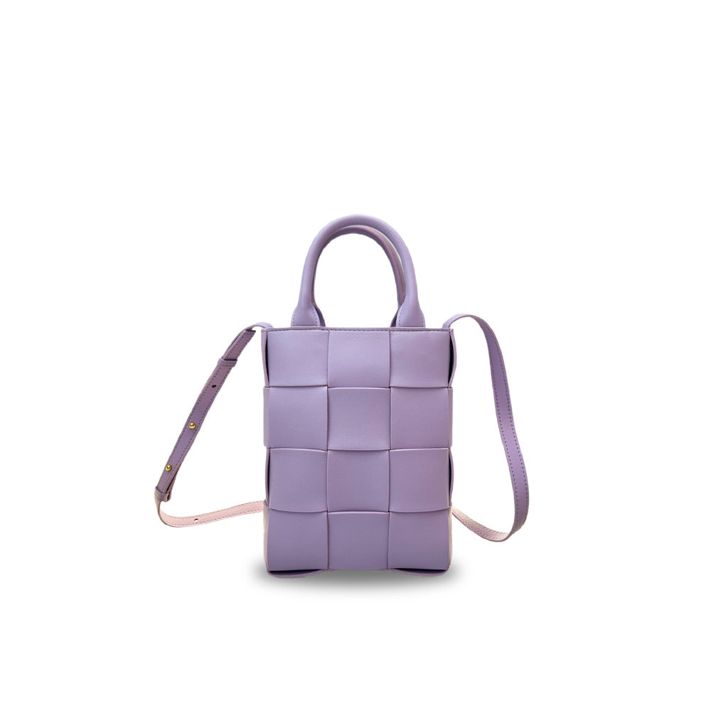 New Genuine Leather Woven Small Square Handbag for Women, Korean Style Fashion Phone Crossbody Bag, Shoulder Purse for Daily Use