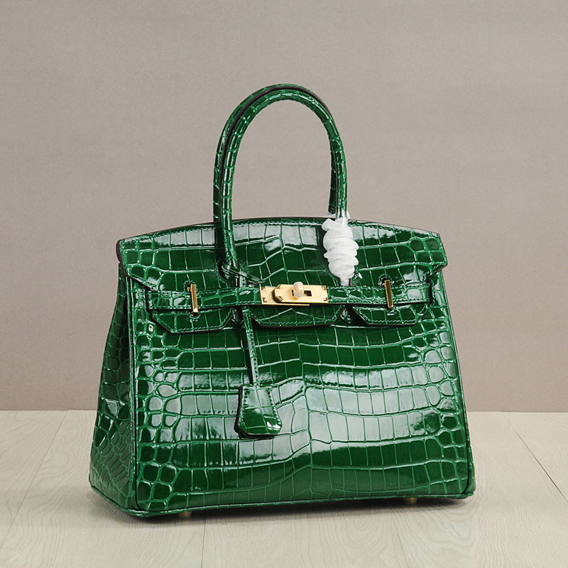 Genuine Leather Crocodile-Embossed Birkin-Style Bag for Women, New Large Capacity Commute Top Handle Shoulder Crossbody Purse, Fashionable Versatile Handbag for Ladies