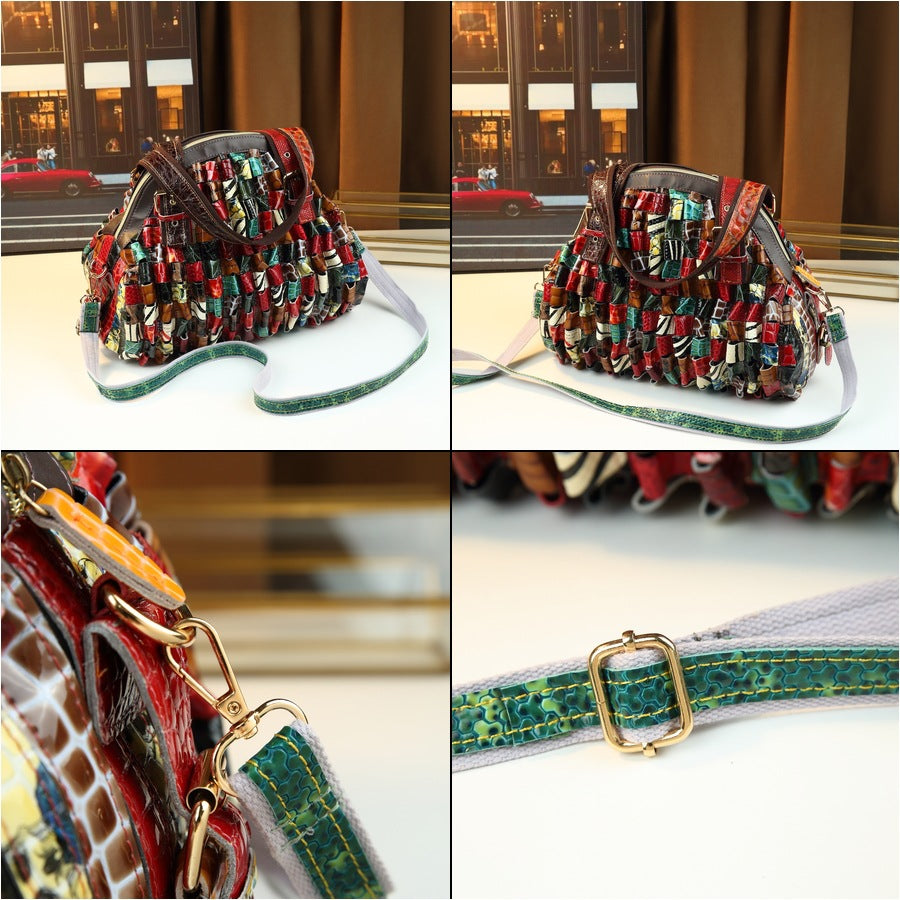 New Arrival Genuine Leather Patchwork Shell Bag for Women, A Large Capacity Shoulder Crossbody Handbag with Trendy Fashionable Design