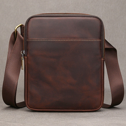 Genuine Top Layer Cowhide Small Square Bag for Men, Lightweight Casual Crossbody Shoulder Purse, Outdoor Phone Umbrella Pouch for Gentlemen