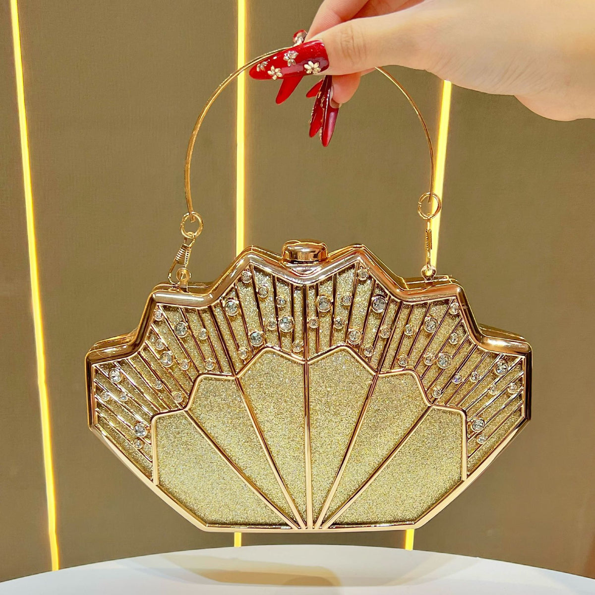 Women's Rhinestone-Embellished Premium Evening Clutch, Exquisite Top-Handle Crossbody Shoulder Handbag with Glamorous Design