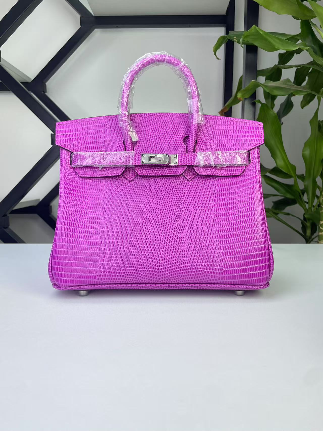Genuine Top Layer Cowhide Lizard-Embossed Birkin-Style 25cm Bag for Women, Top Handle Crossbody Purse, Light Luxury Casual Handbag for Ladies