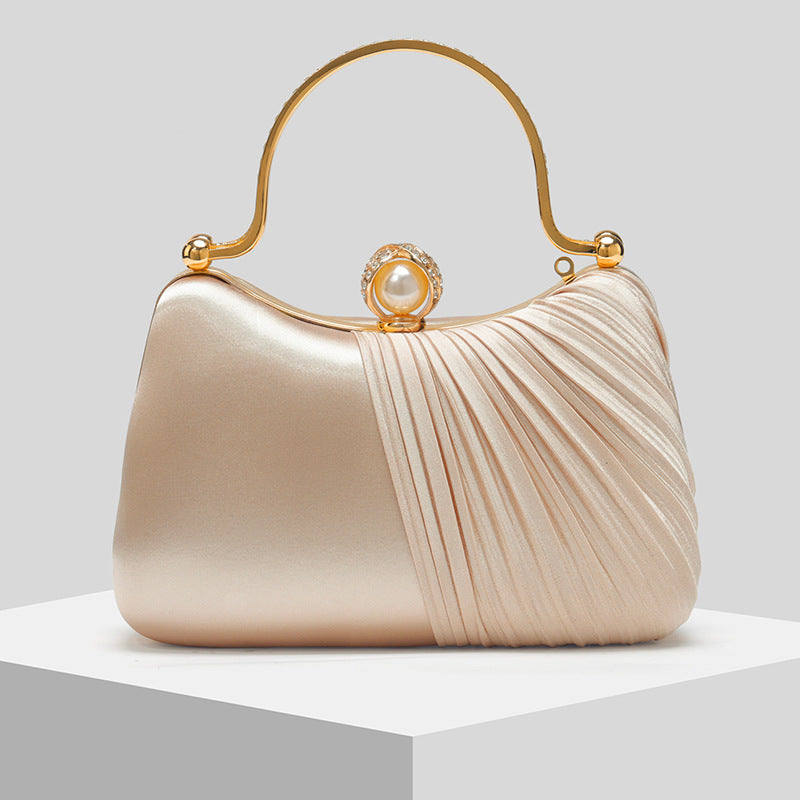 Satin Pleated Evening Clutch for Women, New Formal Gown Chain Purse, Elegant Wedding Party Handbag for Ladies