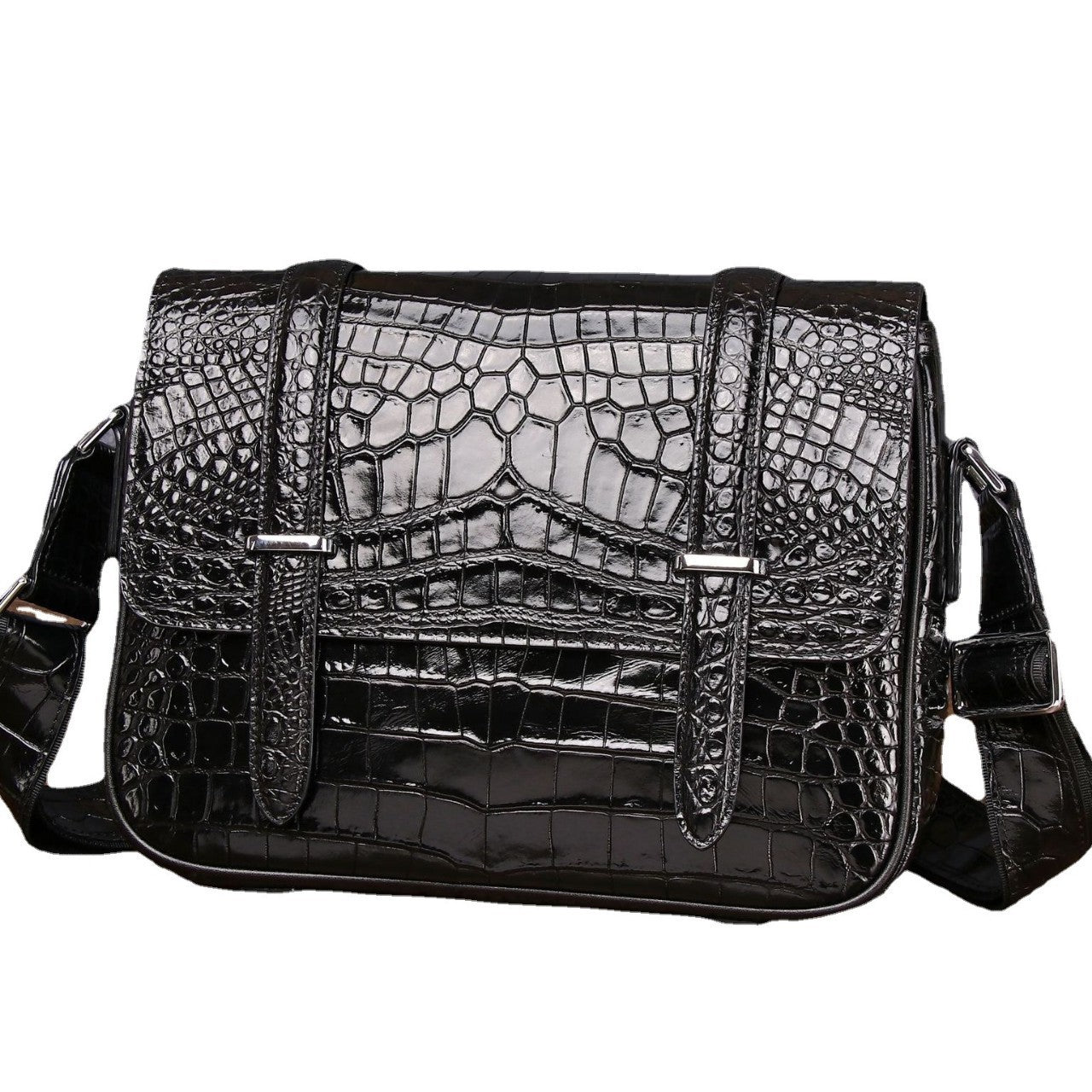 New Arrival Croc-Effect Genuine Cowhide Cambridge Satchel for Men, A Casual Business Shoulder Crossbody Bag with Versatile Commuter Design