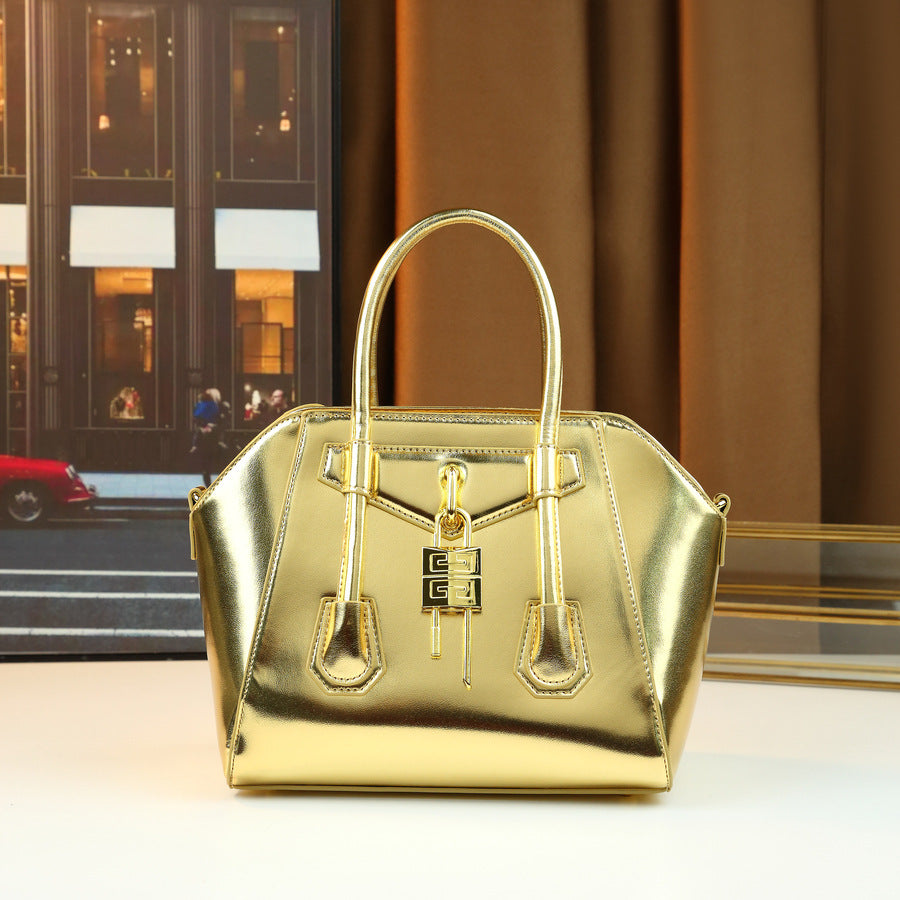 Metal Lock Boston Bag for Women 2026 New Light Luxury Large Capacity Top Handle Shoulder Crossbody Purse with Designer Hardware Accent