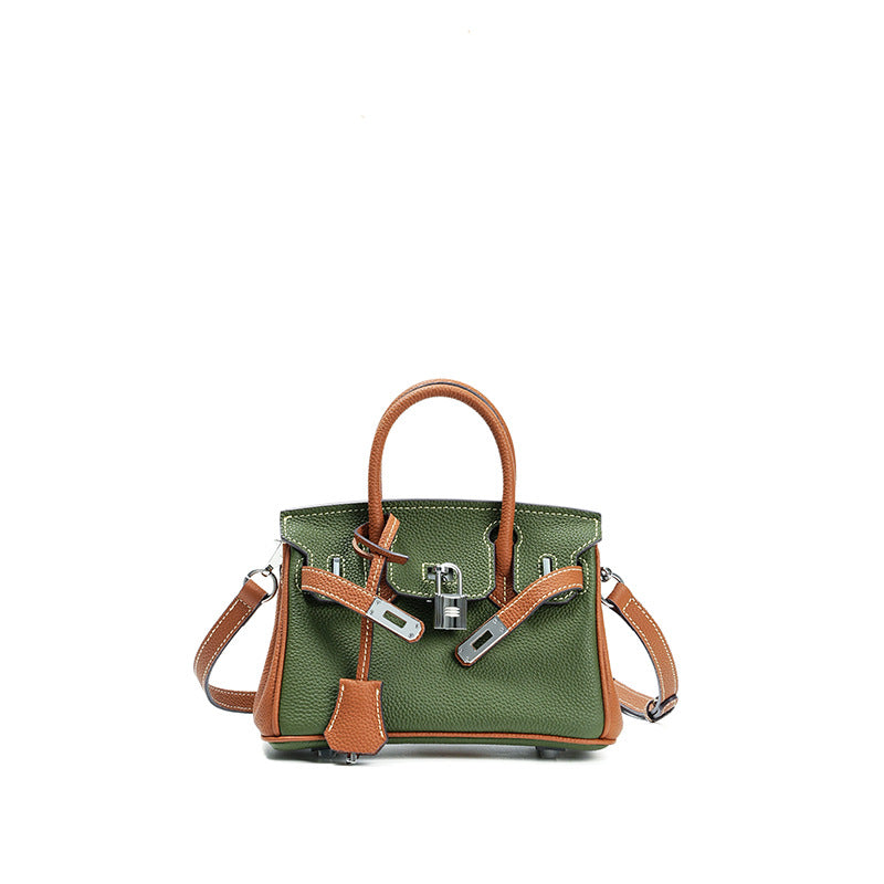 Unique Premium Genuine Leather Crossbody Tote Handbag for Women, Top-Layer Cowhide with Contrast Color Design, Versatile Commuter Bag Inspired by Iconic Turn-Lock Style
